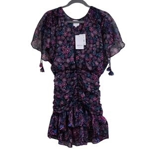Misa Los Angeles Anessa Shirred Floral Mini Dress Women XS Electric Mix USA New